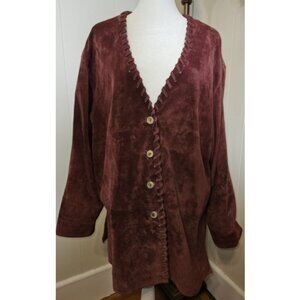 APART IMPRESSIONS Wine Lacing Trim Button Front Lined Suede Jacket Ladies LARGE
